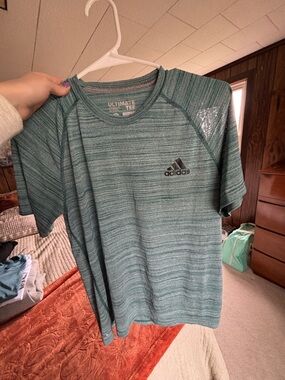 adidas Teal Striped Ultimate Tee Short Sleeve Performance Shirt